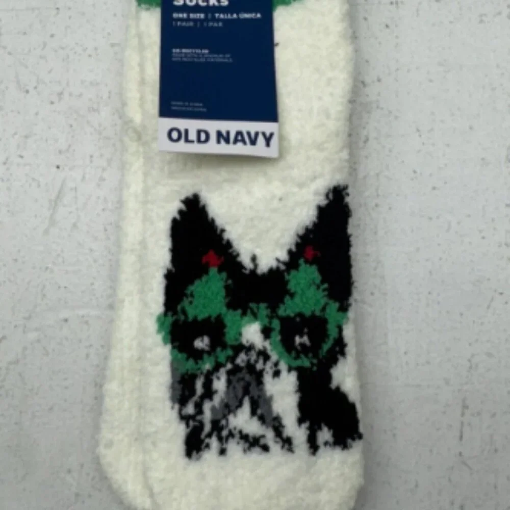 Old Navy White Dog Graphic Cozy Socks Unisex Kids One Size